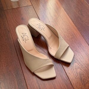 AGL Beige Leather Mules